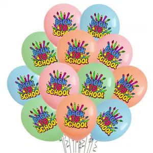 SET 12 Baloane Latex 33cm Asortate cu print Back to School BLS202409